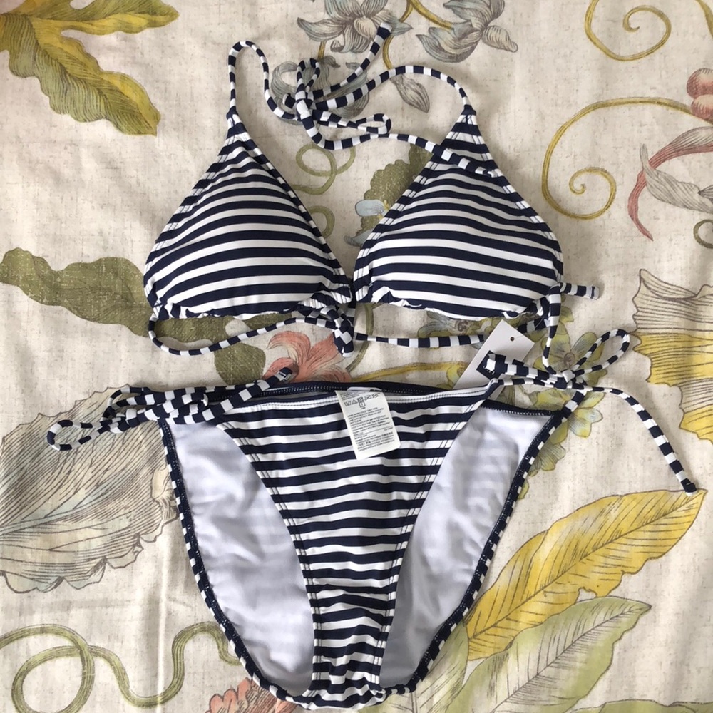 NWT Navy and White Stripe String Bikini